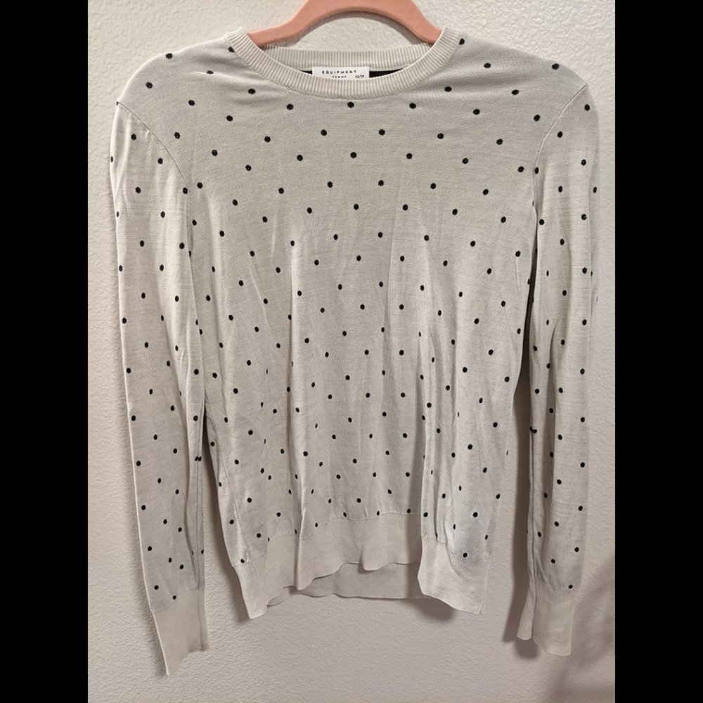 Equipment Femme Black & White Silk Polka Dot Long Sleeve Top Size XS - Picture 1 of 4